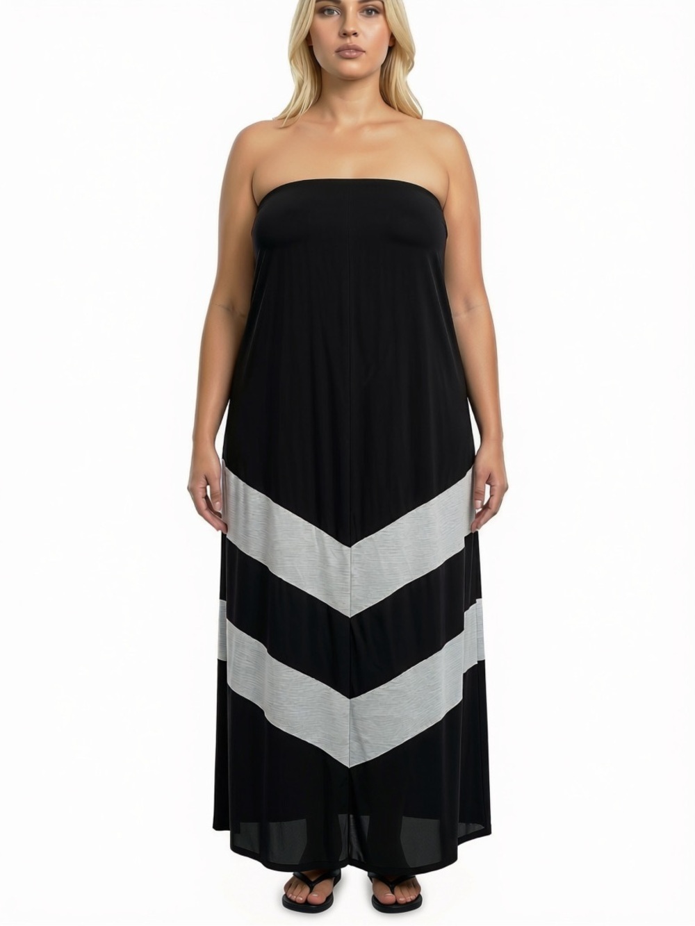 Penningtons Black Strapless Chevron Maxi Dress with White Bands